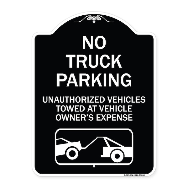 No Parking No Truck Parking Unauthorized Vehicles Towed at Vehicle Owners Expense W, BW-1824-23660